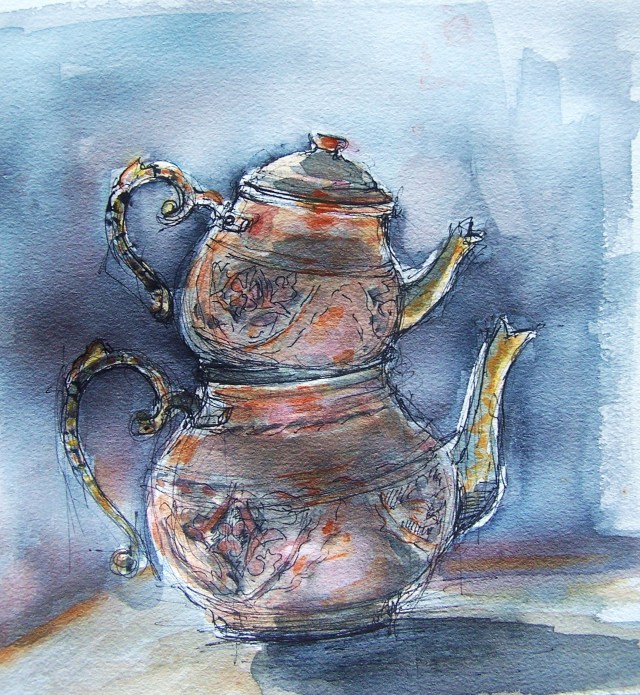 watercolor on paper-turkish teapot